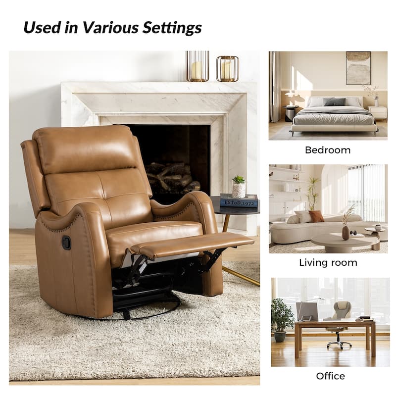 Franco Modern Genuine Leather Swivel Rocker Recliner with Nailhead Trims Sets of 2 by HULALA HOME
