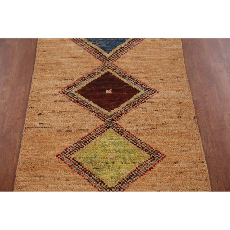 Moroccan Oriental Runner Rug Hand-Knotted Wool Carpet - 3'2" x 12'8"