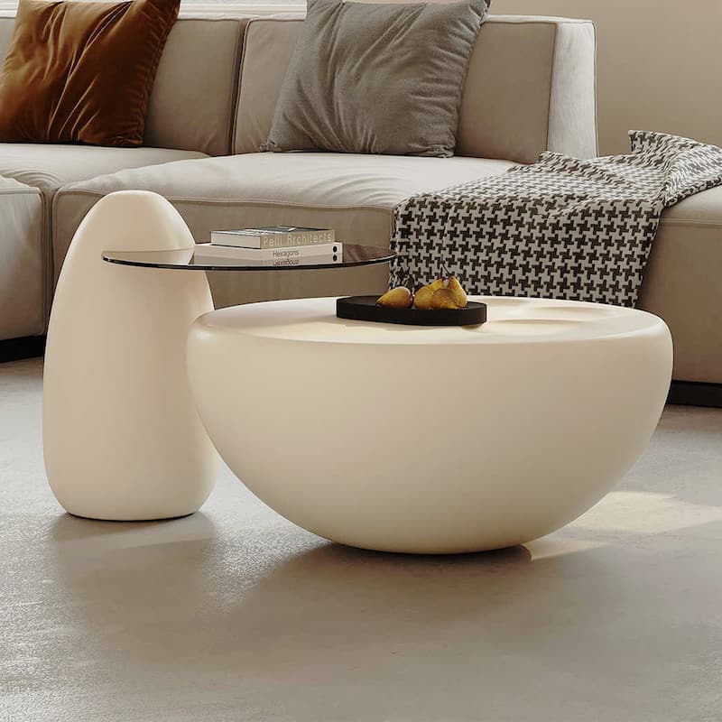Nesting 42" Modern Round Creamy White Coffee Table, 2 pieces for Living Room - 62
