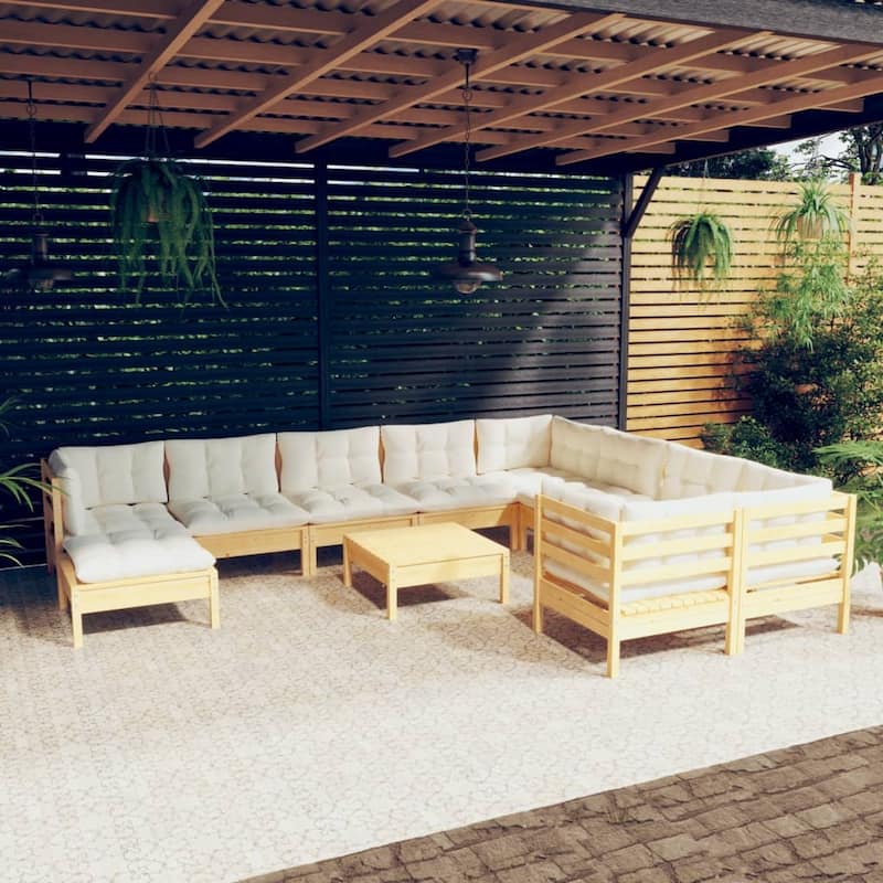 vidaXL Solid Pinewood Patio Lounge Set 11 Piece with Cushions Multi Colors