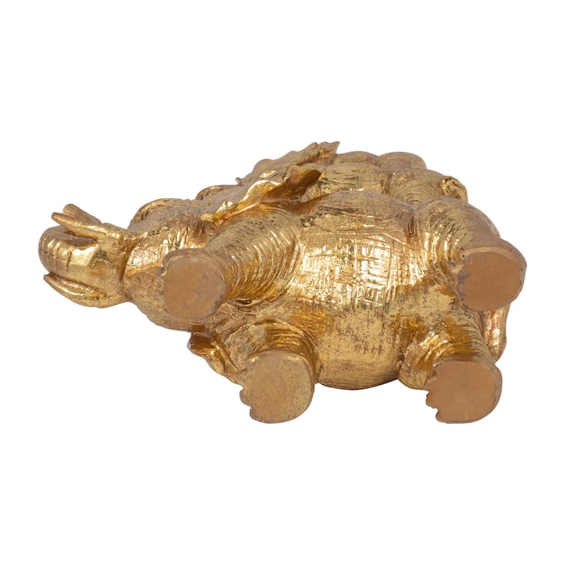 Resin Stacked Raised Trunk Elephants Figurine - Gold, 10"