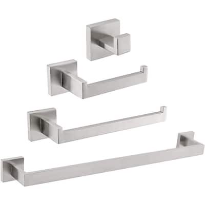 (Brushed) 4-Piece Bathroom Hardware Set 16 Inch Towel Bar Set, High Quality Stainless Steel.