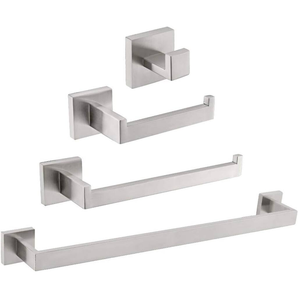 (Brushed) 4-Piece Bathroom Hardware Set 16 Inch Towel Bar Set, High Quality Stainless Steel.