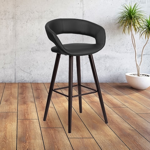 29'' High Contemporary Vinyl Rounded Back Barstool with Wood Frame - 22"W x 19"D x 39"H
