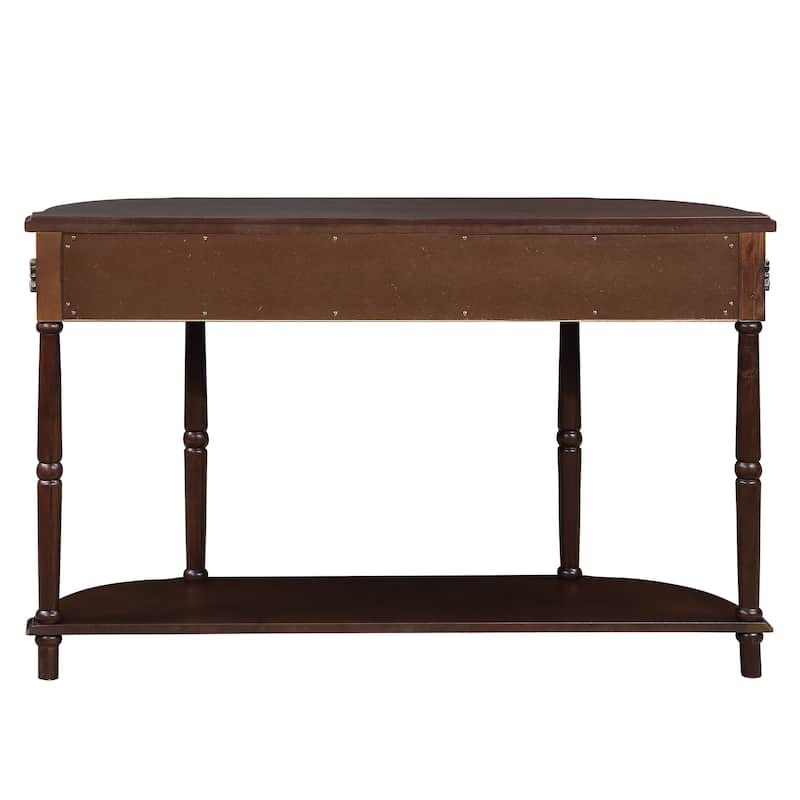 Anmytek Retro Curved Wood Console Table, Navy Blue Wood Top Solid Wood Entry Table with Open Shelf and 2 Drawers