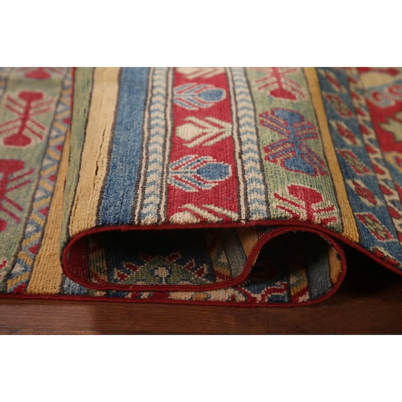 Striped Kazak Oriental Area Rug Handmade Wool Carpet - 6'7" x 9'10"