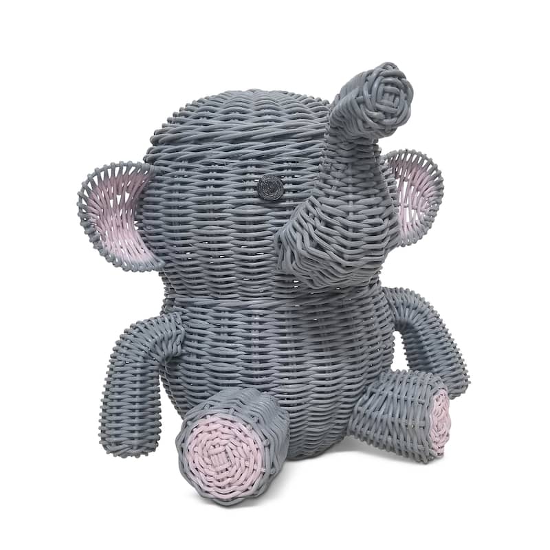 Large Gray Elephant Rattan Storage Basket With Lid Hand Woven Shelf Organizer Handmade Gift Wicker