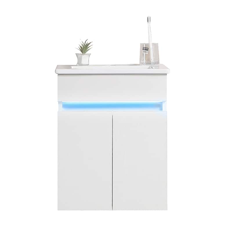 16 Inches Plywood Wall-Mounted Bathroom Vanity Set with Integrated Ceramic Sink