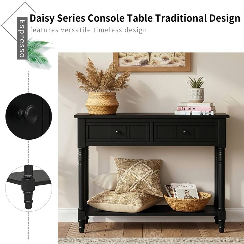 Daisy Series Console Table with Traditional Design, Two Drawers, and Bottom Shelf