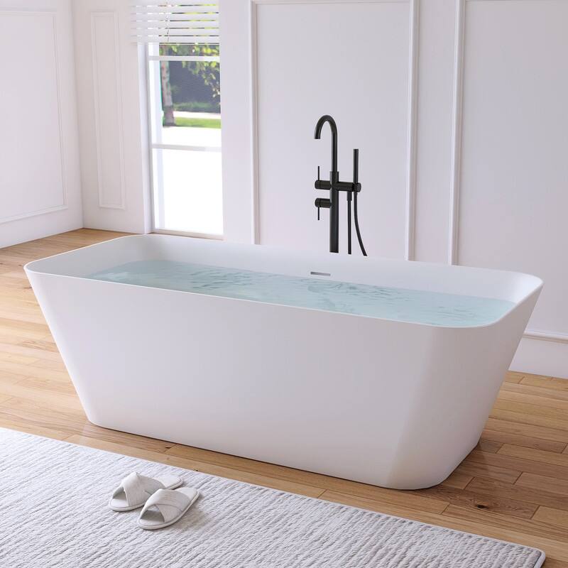 MEDUNJESS 67'' Freestanding Bathtub Solid Surface Soaking Tub