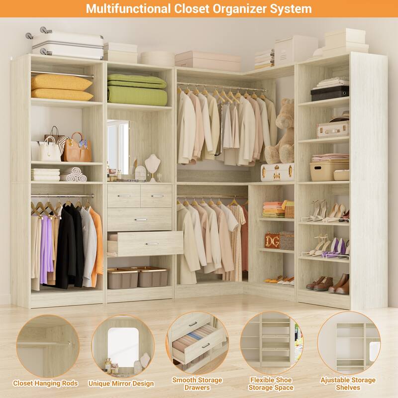 Cimly 111'' Set of 4 Freestanding Closet Organizer, Space-saving Corner Closet System with Shoe Rack