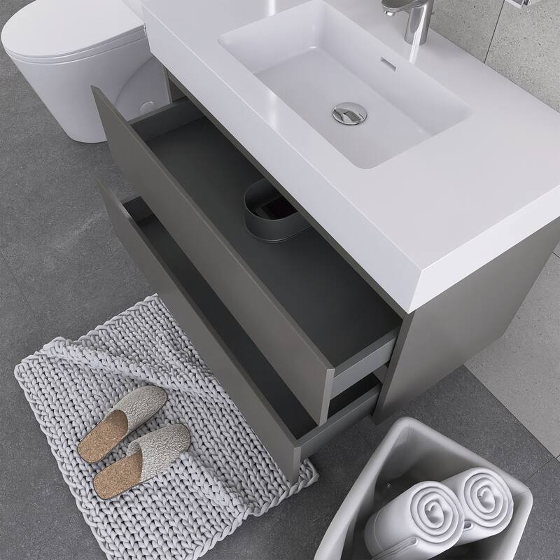 Floating Bathroom Vanity with Solid Surface Top