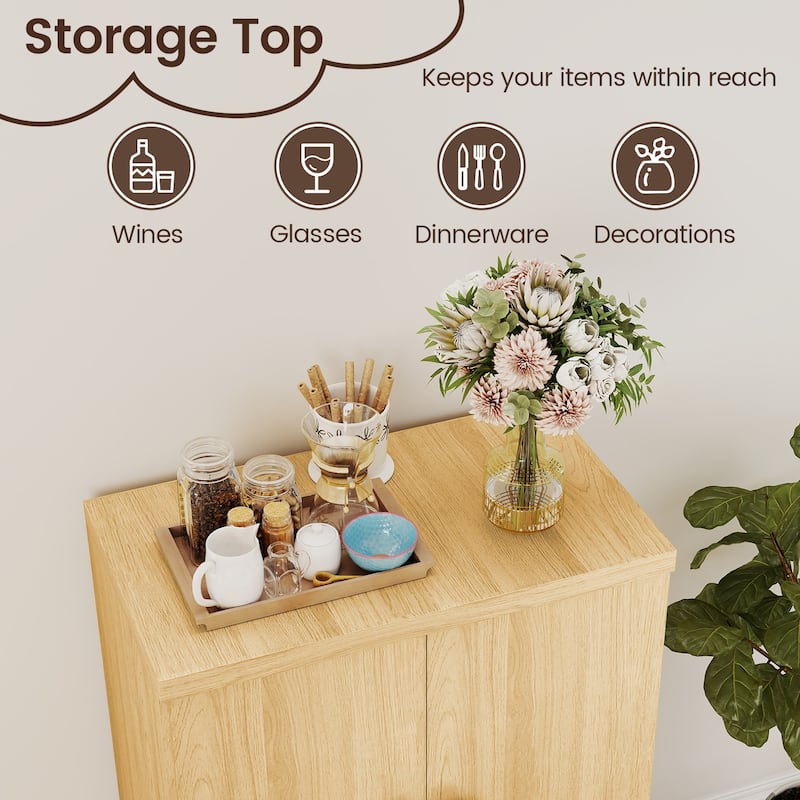 Natural Wood Buffet Sideboard Storage Cabinet with Double Doors Modern Accent Console Table for Living Room or Dining Room