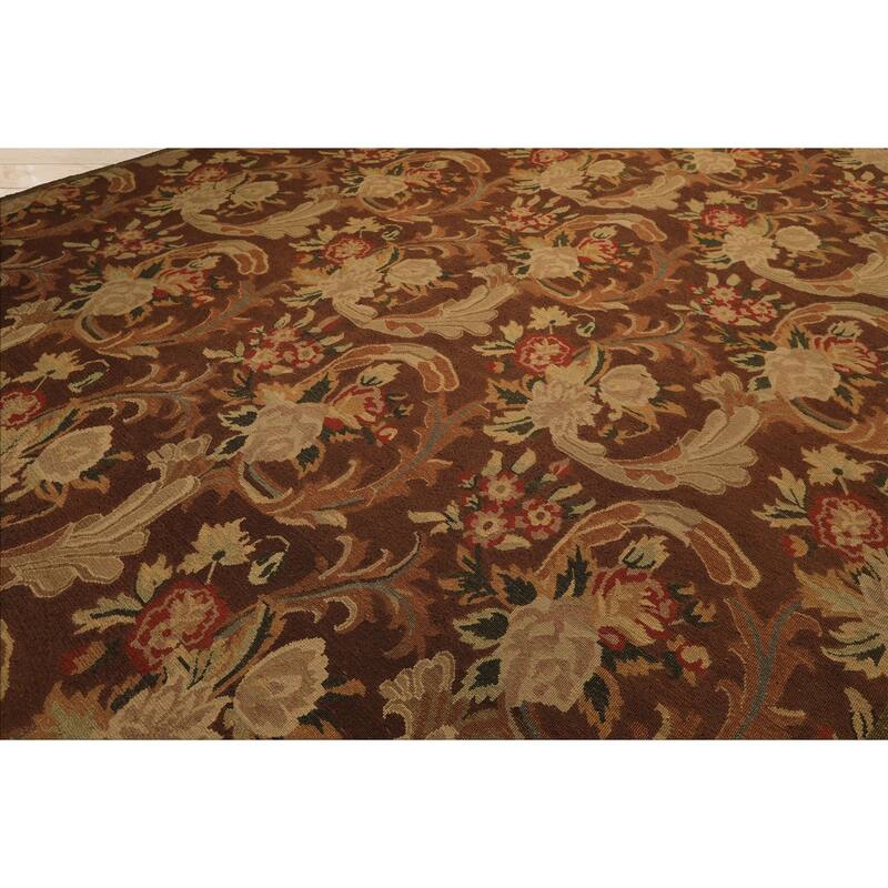 9'2''x11'11'' Hand Knotted Flatweave Wool Brown Arts & Crafts Oushak Rug - 9' 2'' x 11' 11''