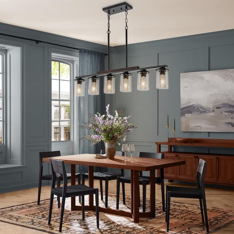 Starsky Modern Farmhouse Chandelier Linear Kitchen Island Light with Cylindrical Glass Shade