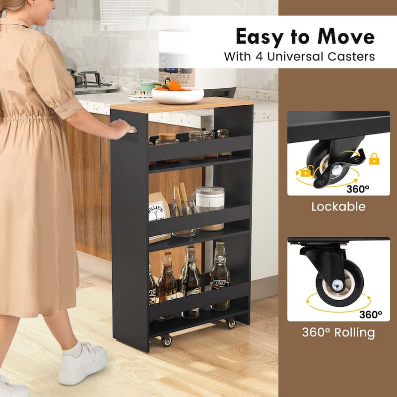 Costway 4-Tier Rolling Storage Cart 8" Slim Kitchen Cart on Wheels