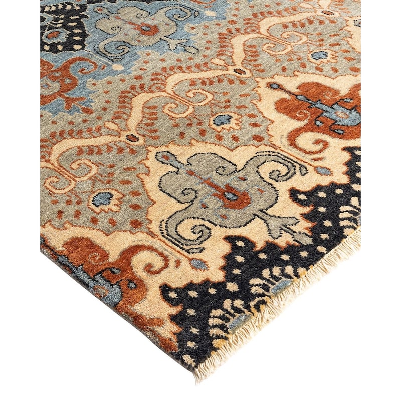 Ikat One-of-a-Kind Hand-Knotted Area Rug - Gray, 9' 1" x 12' 3" - 9' 1" x 12' 3"