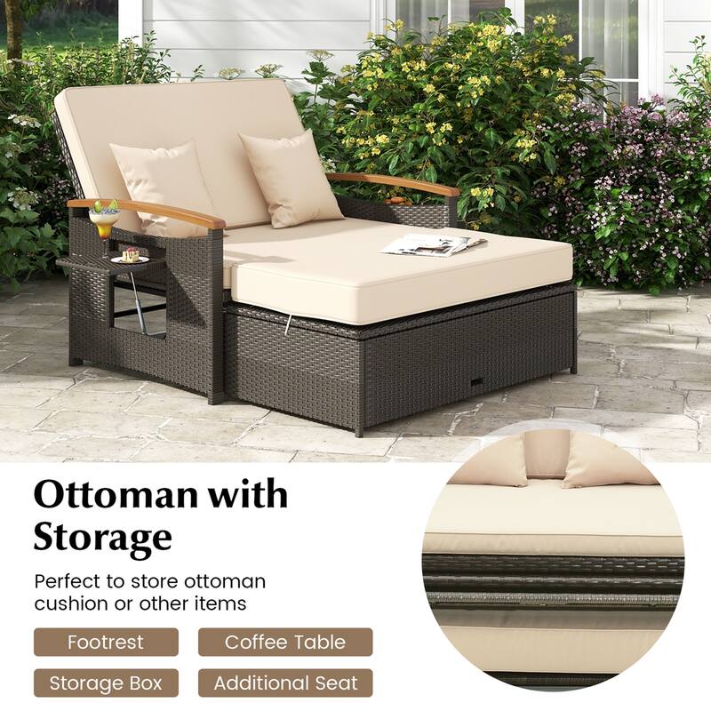 Costway Patio Rattan Daybed Set with Cushioned Loveseat & Storage - See Details