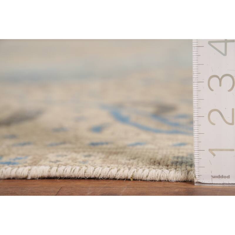 Distressed Blue Tabriz Vintage Persian Area Rug Handmade Wool Carpet - 9'7" x 12'2"