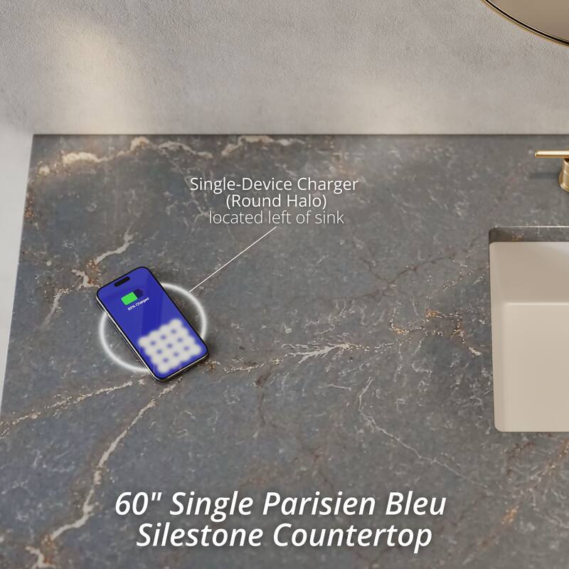 Breckenridge 60" S Vanity, Serenity Blue, w/FreePower Wireless Charger - Parisien Bleu