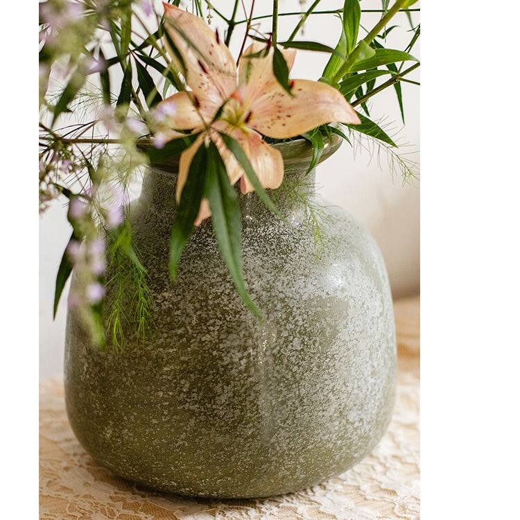 RusticReach Dark Green Matte Textured Glass Vase