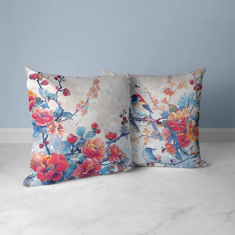 Scarlet Wing Heaven Faux Suede Reversible Throw Pillow Blue and Red