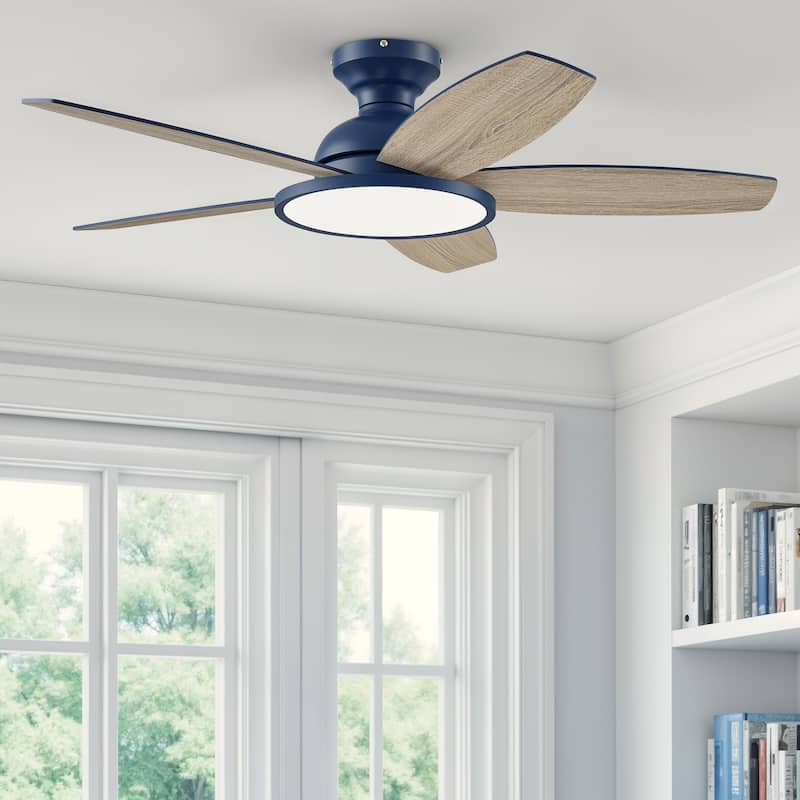 5 - Blade Low Profile Flush Mount Modern Ceiling Fan with LED Light and Remote