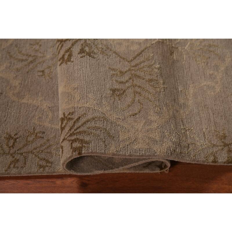 All-Over Beige Nepalese Contemporary Area Rug Handmade Wool Carpet - 4'1"x 5'11"