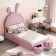 preview thumbnail 12 of 42, Velvet Upholstered Rabbit-Shape Princess Bed, Cute Platform Bed w2 Storage Stools & Headboard & Footboard for Kids
