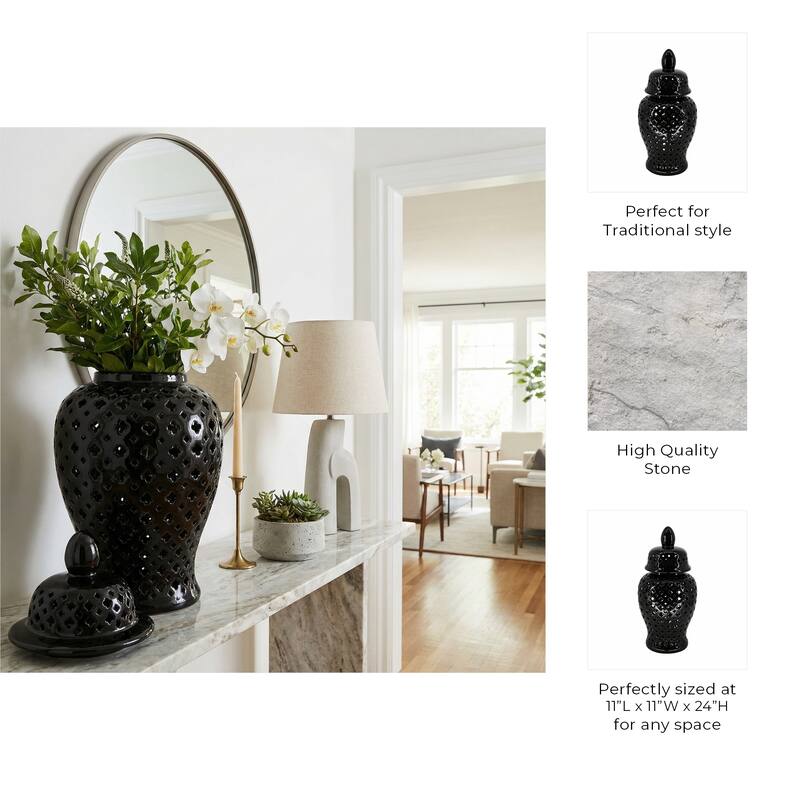 Modern Decorative Jar with Glossy Ceramic and Pierced Cutout Desig