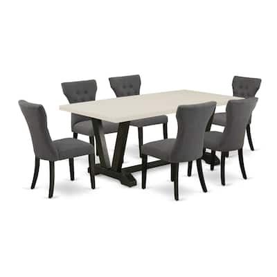 Modern 7-Piece Dining Set - Rectangular Table & 6 Upholstered Chairs - 72