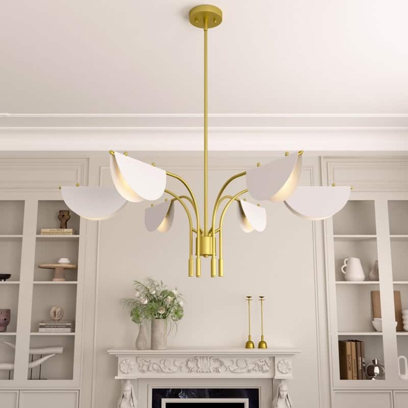 Acroma - 6 Light Black Steel & Glass Dimmable Linear Chandelier - Satin Brass