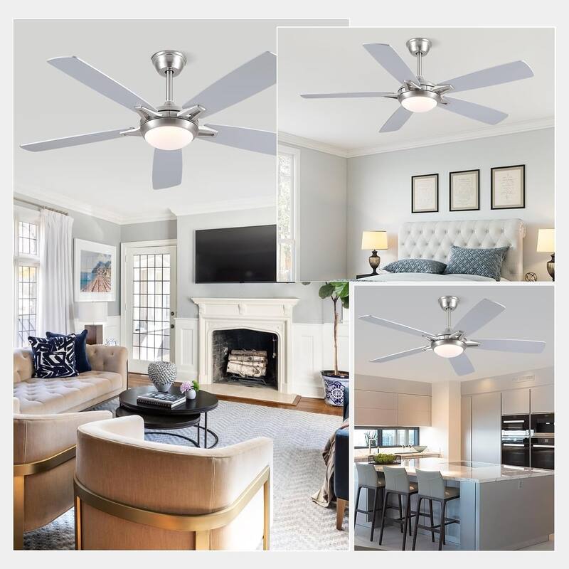 52" Modern Quiet Ceiling Fan with Light and Remote 6 Speed Airflow Bright Light for Bedroom Living Room Patio - 52 Inches