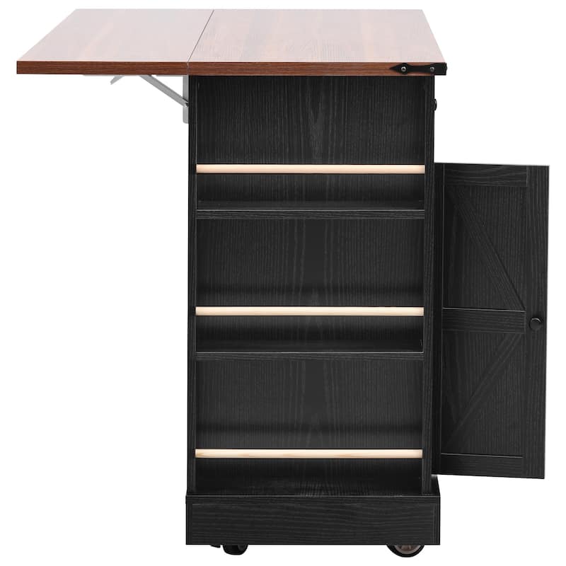 Quenie Farmhouse Kitchen Island with Drop Leaf and 3 Drawers(53-in x30-in x36-in)