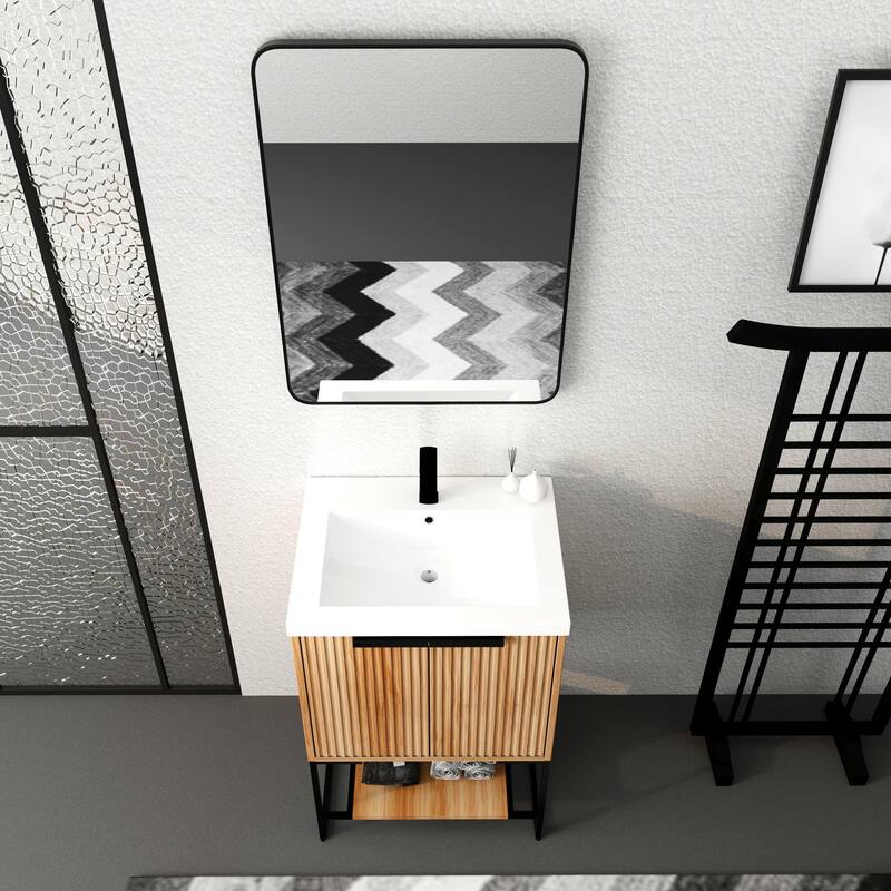 24 inch Plywood Freestanding Bathroom Vanity Set with Integrated Resin Sink