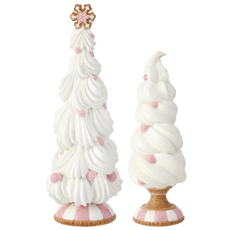 11-14"Resin Elegant Frosting Tree Set of 2