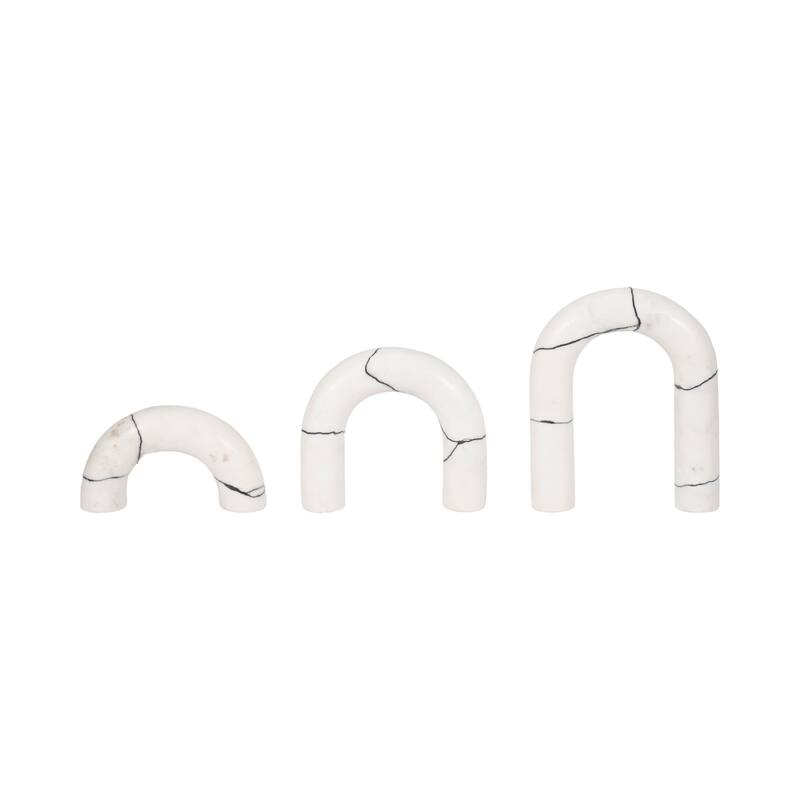 Sagebrook Home 5/7/8" Reaka White Marble Arches, 10"H, Set of 3 - 8" x 2" x 10"