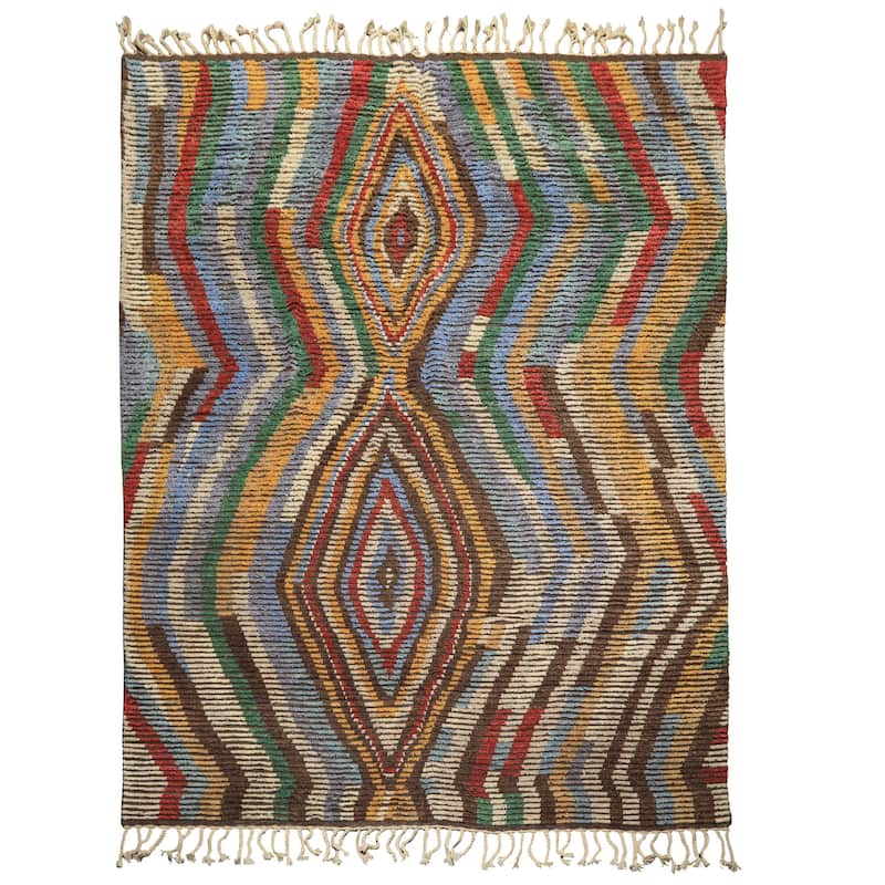 8x10 Tibetano Hand Knotted Wool Ivory Moroccan Modern & Contemporary Boho Rug - 8' x 10'