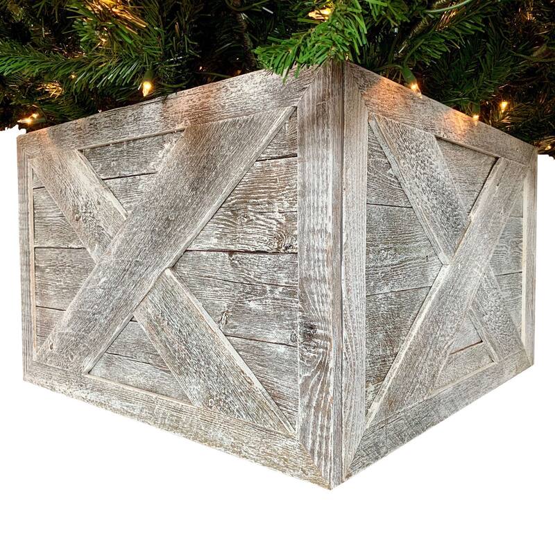 HomeRoots 23" Natural Weathered Gray Whitewash Christmas Tree Collar - 22.6' X '14.6' X '3.4 - 22.6' X '14.6' X '3.4
