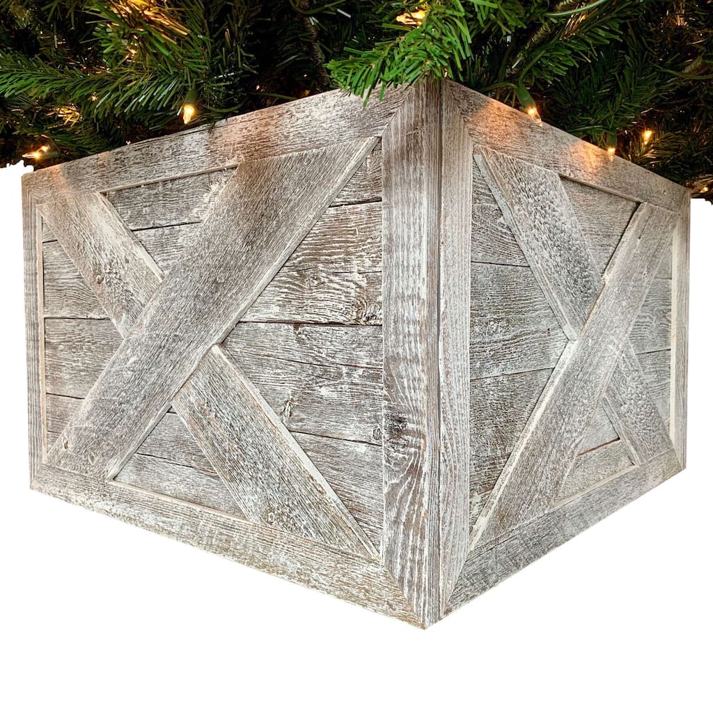 HomeRoots 23" Natural Weathered Gray Whitewash Christmas Tree Collar - 22.6' X '14.6' X '3.4