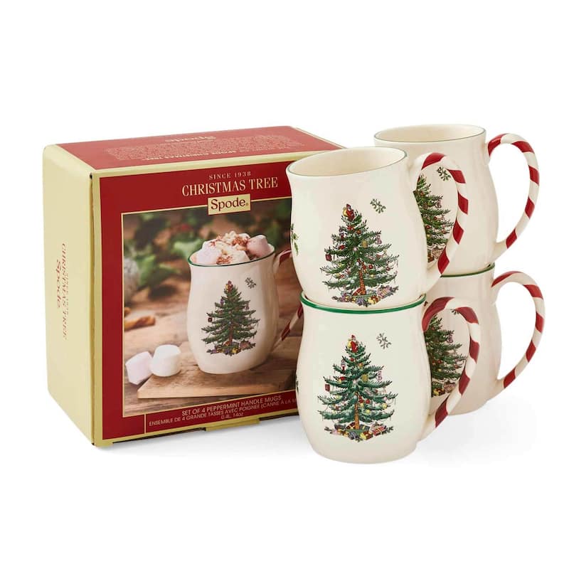 Spode Set of 4 Christmas Tree Peppermint Mugs