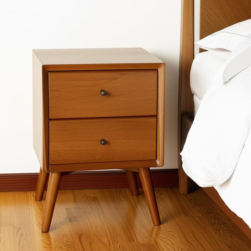 Century Modern Wood 2 Drawer Nightstand - Acorn Brown Finish