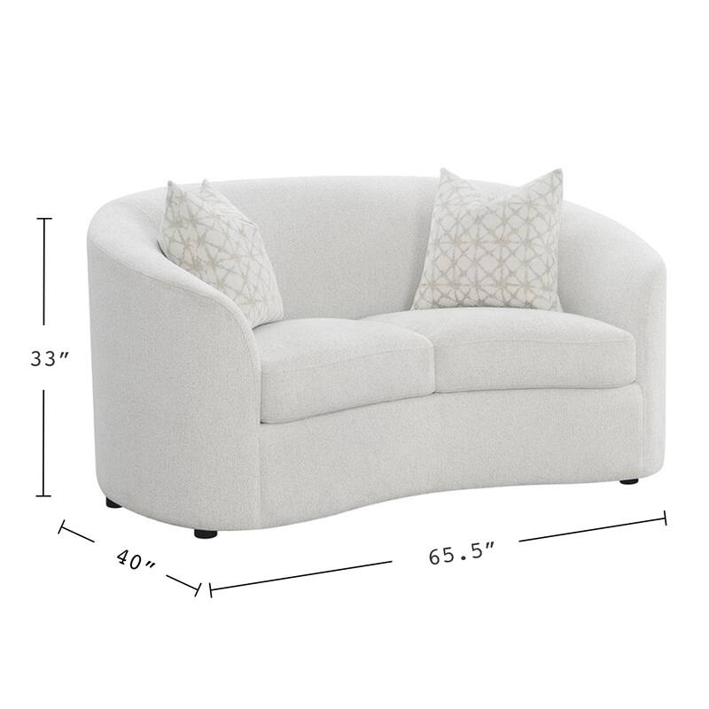 Fabric Upholstered Loveseat with 2 Accent Pillows in Latte Finish
