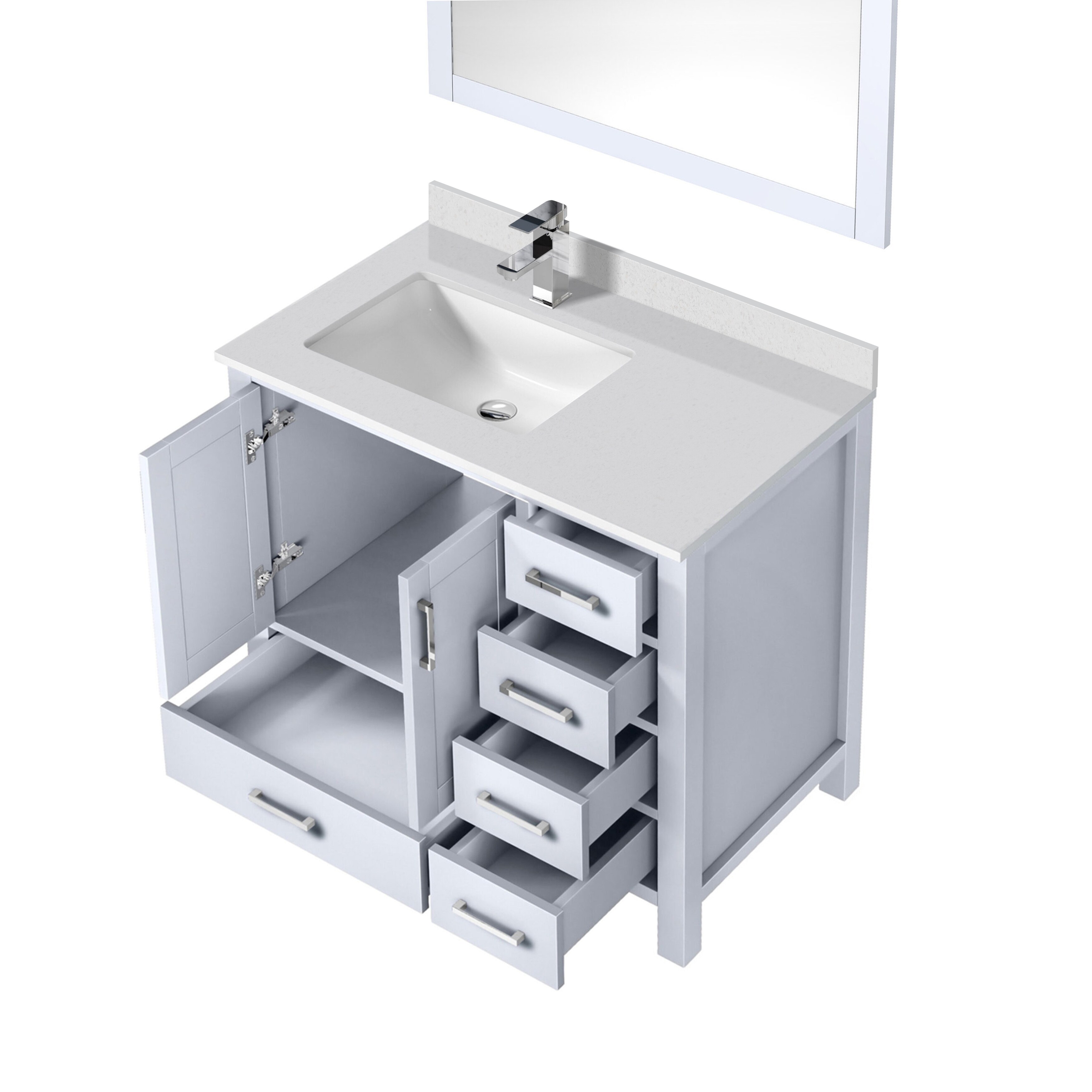 Jacques 36 in. Left White Bath Vanity, Quartz Top, Faucet