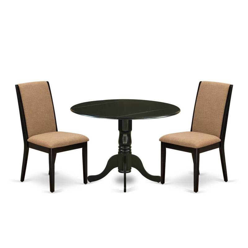 3-Piece Black Finish Solid Wood Top - Round Dining Room Set - Seats 4