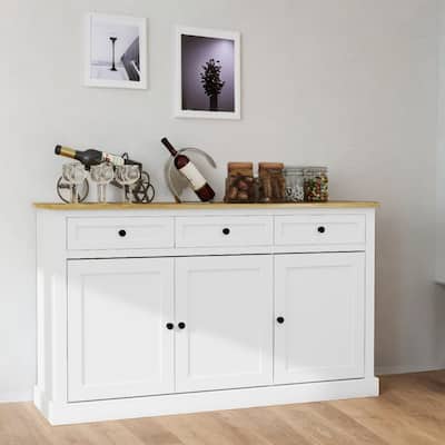 Farmhouse Buffet Cabinet with Storage Drawers & Adjustable Shelves, White