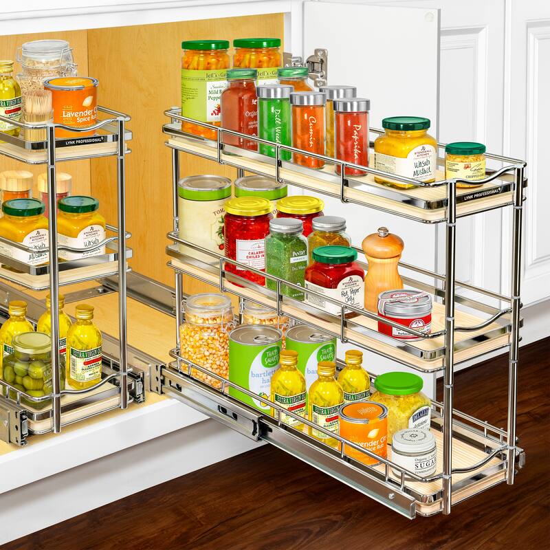 LYNK PROFESSIONAL® Elite™ Pull Out Cabinet Organizer - 6"x21" - Sliding Spice, Bottle Storage - Lifetime Ltd Warranty, Wood