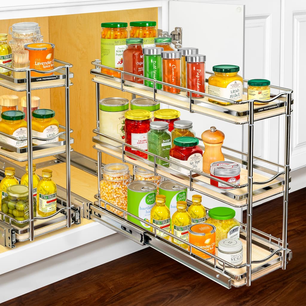 LYNK PROFESSIONAL® Elite™ Pull Out Cabinet Organizer - 6"x21" - Sliding Spice, Bottle Storage - Lifetime Ltd Warranty, Wood