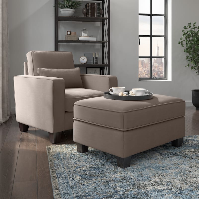 Bush Furniture Stockton Living Room Accent Chair with Ottoman Set