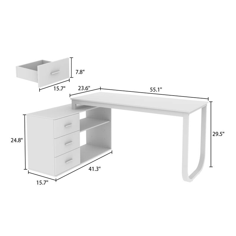 Timechee 55-inch L Shaped Office Computer Desk w/ Drawers, Grey Bron